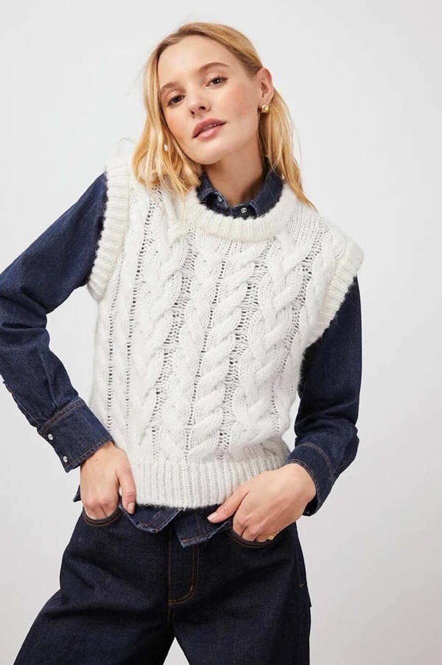 Rails Sweater Vest Womens Medium Ivory Alexis Cable Knit Wool Alpaca